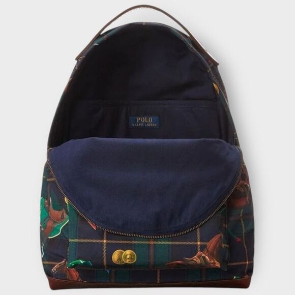 Polo Ralph Lauren Equestrian Backpack Plaid Leather Logo Icons Canvas Backpack - Picture 7 of 10